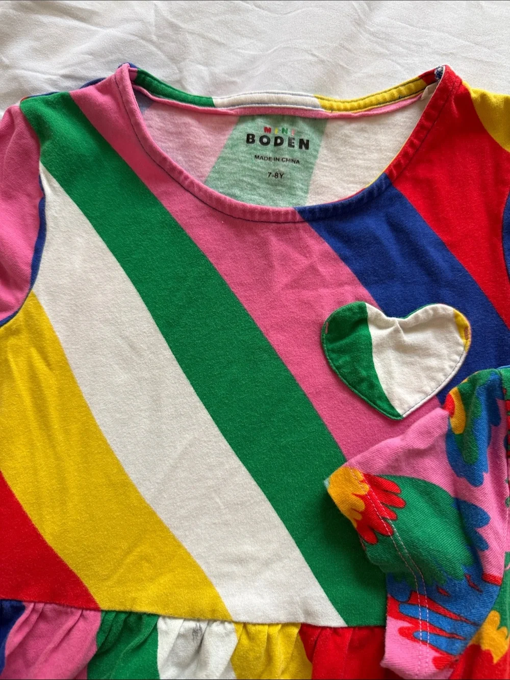 Mini Boden Bundle - Pink Parrot Print & Rainbow Stripe Twin Dresses